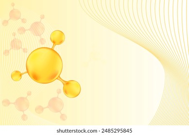 Gold collagen molecule peptide or hyaluronic acid and bubble oxygen serum chemical formula. Beauty treatment nutrition skincare background with copy space. Beauty and scientific concepts.