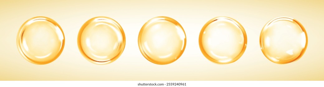 Gold collagen serum or essence drops. Cosmetic oil. Concept skincare cosmetics solution. Vector illustration