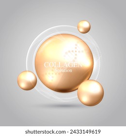 Gold collagen solution and DNA. vitamin solution complex with chemical formula from nature. beauty treatment nutrition skin care design. medical and scientific concepts. vector design.