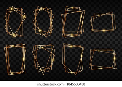 Gold collection of geometric frame. Gold set with geometrical polyhedron