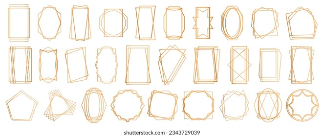Gold collection of geometrical polyhedron abstract shapes, flat vector illustration. Art deco style for wedding invitation, luxury templates, decorative patterns modern elements design