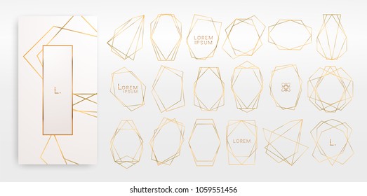 Gold collection geometrical polyhedron  art deco style for wedding invitation  luxury templates  decorative patterns     Modern abstract elements  vector illustration  isolated backgrounds 