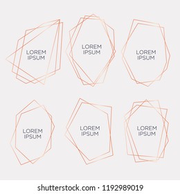 Gold collection of geometrical polyhedron, art deco style for wedding invitation party, luxury elegant templates, decorative patterns, Modern abstract elements, vector illustration