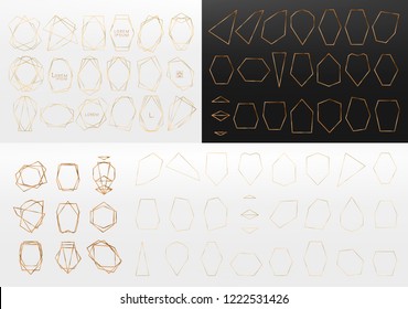 Gold collection of geometrical polyhedron, art deco style for wedding invitation, luxury templates, decorative patterns,... Modern abstract elements, vector illustration, isolated on backgrounds.