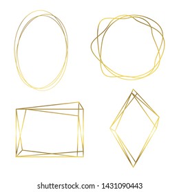 Gold collection of geometrical polyhedron, art deco style for wedding invitation, luxury templates, decorative patterns