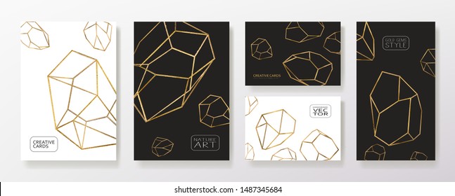 Gold collection of geometrical polyhedron, art deco style for wedding invitation, luxury templates, decorative patterns,... Modern abstract elements, vector illustration, isolated on backgrounds.