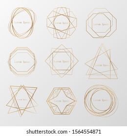 Gold collection of geometrical polyhedron, art deco style for wedding invitation, luxury templates, decorative patterns,... Modern abstract elements, Vector collection 