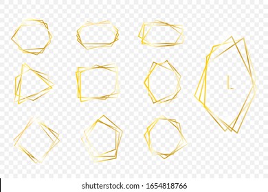 Gold collection of geometrical polyhedron, art deco style for wedding invitation, luxury templates, decorative patterns, ... Modern abstract elements, isolated on backgrounds. illustration - Vector
