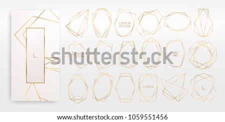 Gold collection of geometrical polyhedron, art deco style for wedding invitation, luxury templates, decorative patterns,... Modern abstract elements, vector illustration, isolated on backgrounds.