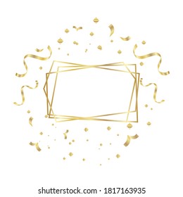 Gold collection of geometrical polyhedron with ribbons ornament, art deco style for wedding invitation, luxury templates, decorative patterns, Modern abstract elements, isolated on backgrounds.