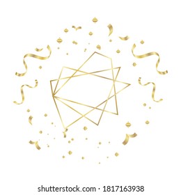 Gold collection of geometrical polyhedron with ribbons ornament, art deco style for wedding invitation, luxury templates, decorative patterns, Modern abstract elements, isolated on backgrounds.