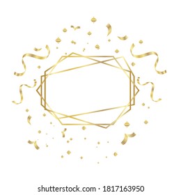 Gold collection of geometrical polyhedron with ribbons ornament, art deco style for wedding invitation, luxury templates, decorative patterns, Modern abstract elements, isolated on backgrounds.