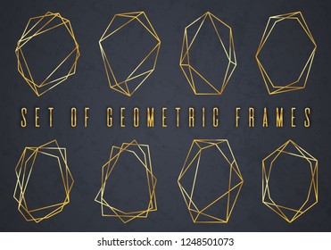 Gold collection of geometrical polyhedron. Vector Border Collection for Birthday, New Year, Christmas Card. Vector modern design wedding invitation. Minimal template for creative designs, card.