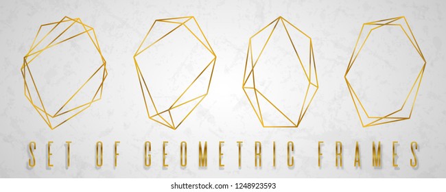 Colección de oro de poliedro geométrico. Colección de frontera vectorial para cumpleaños, año nuevo, tarjeta de Navidad. Invitación a bodas de diseño moderno vectorial. Mínima plantilla para diseños creativos, tarjeta.