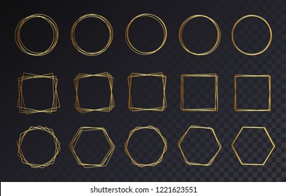 Gold collection of geometrical polyhedron, wedding invitation, luxury templates, decorative patterns,... Modern abstract elements, vector illustration, isolated on transparent background.