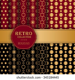 Gold collection of jumbo and small polka dots seamless patterns in red, and black. Vector art image illustration. Perfect for wallpapers, pattern fills, web backgrounds, birthday and wedding cards