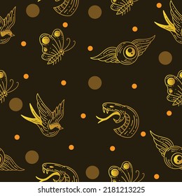 Gold Collection Mystical Celestial Simple Minimalism Circle Gold Object Symbol Space Elements Vintage Illustration Dark Gold Background.