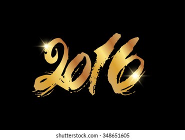 Gold color 2016 New Year hand lettering Chinese and modern calligraphy for Year of the Monkey 2016. gold spray, snow, typographic inscription isolated on black background