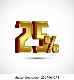 Gold color 25 Percent 3D discount tag sticker, big offer, sale symbol, special offer label