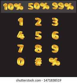 Gold Color 3D Number Set