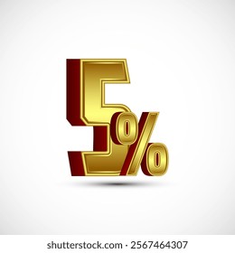 Gold color 5 Percent 3D discount tag sticker, big offer, sale symbol, special offer label