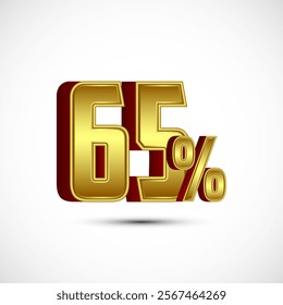 Gold color 65 Percent 3D discount tag sticker, big offer, sale symbol, special offer label