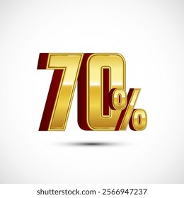 Gold color 70 Percent 3D discount tag sticker, big offer, sale symbol, special offer label