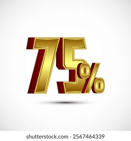 Gold color 75 Percent 3D discount tag sticker, big offer, sale symbol, special offer label