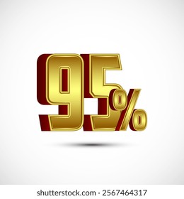 Gold color 95 Percent 3D discount tag sticker, big offer, sale symbol, special offer label