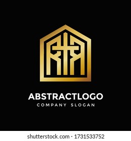 Gold color abstract RR letter logo with Cross Icon Church ‍Symbol