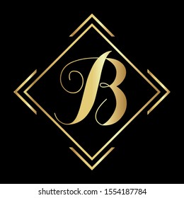 Gold color B letter logo design with black background.