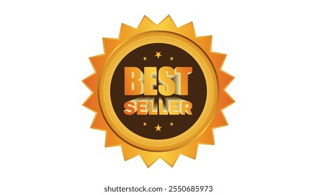 Gold Color Best Seller selo medalha adesivo com estrelas ilustração vetor com fundo branco.