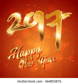 Gold color calligraphy 2017 New Year greeting card design