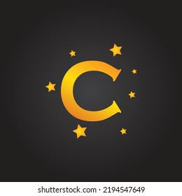 Gold color capital C letter logo with stars