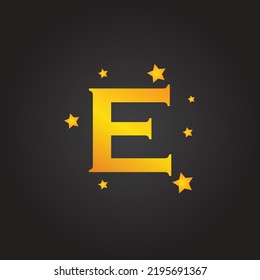 Gold color capital E letter logo with stars.ai