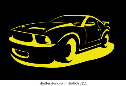 Gold color car silhouette image on black background