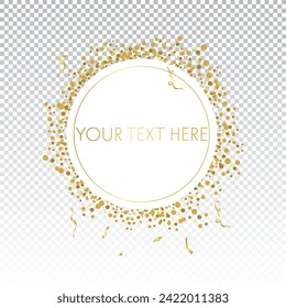 Gold Color Celebration Background With Confetti. White Circle For Text Vector Design.