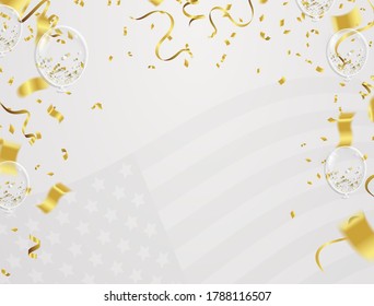 Gold color Celebration party banner with Gold balloons confetti background. Vector illustration