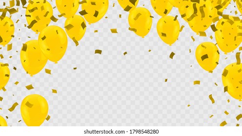 Gold color Celebration party banner with Gold balloons confetti background. Vector illustration