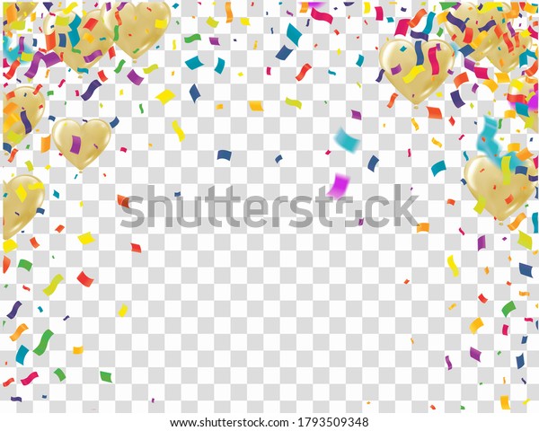 Gold color Celebration\
party banner with Gold balloons confetti background. Vector\
illustration