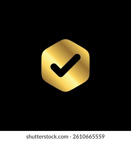 Gold Color Check Mark Checklist Badge Sticker Vector Template