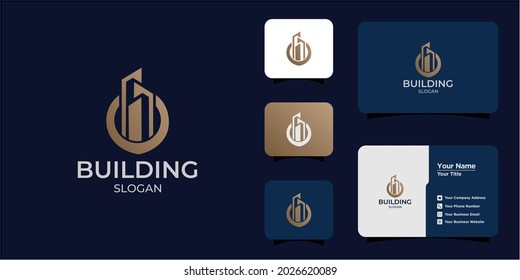 gold color construction logo and business card