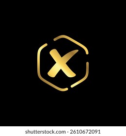 Gold Color Cross Sign Cancel Denial Icon Vector