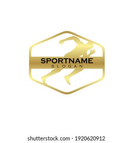 gold color design runner logo with hexagon template