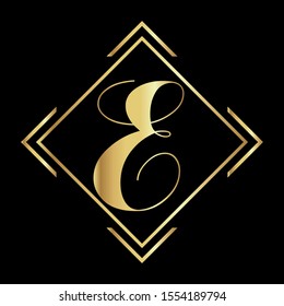 Gold color E letter logo, E logo design for fashionable company with luxury gold color