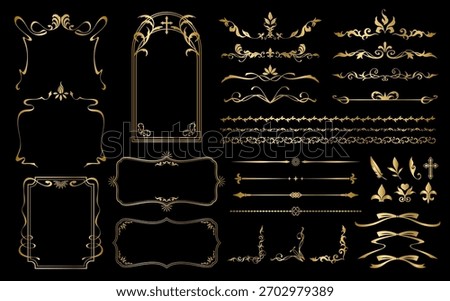 Gold color elegant decorative frame, border and line set