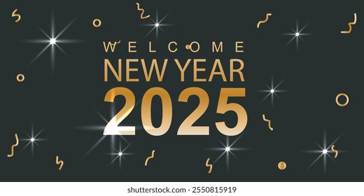 Gold color elegant typography text. Happy New Year 2025 for social media post, poster, greeting card