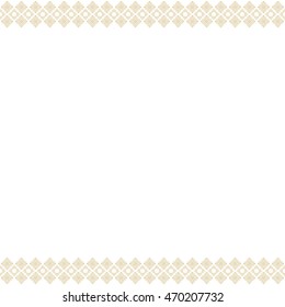 Gold color ethnic double edge seamless border on white background. Pattern with symmetric geometric ornament. Abstract ornate element for your design with copy space for text. Vector illustration