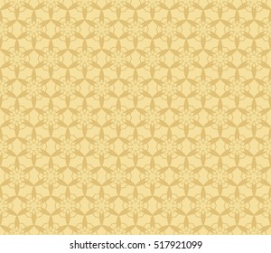 gold color fantasy geometry pattern. floral theme. arabesque style. vector seamless illustration. for design, wallpaper, card, invitation
