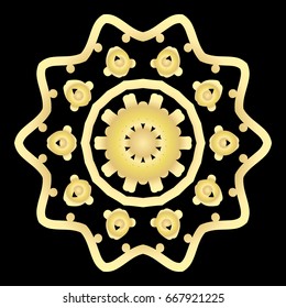 gold color floral mandala on black backgroound. vector illustration